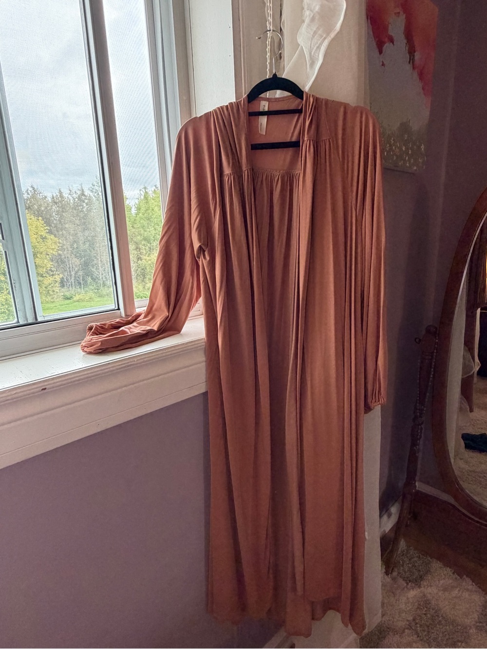 Long Sleeve Dusty Rose Women's Robe and patching pants